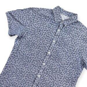 Steel & Jelly Shirt Men's Medium Blue Linen Floral Button Up Cotton Preppy